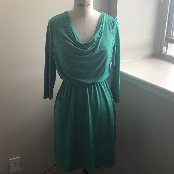 Green, drape neck dress - Picture 1 of 4